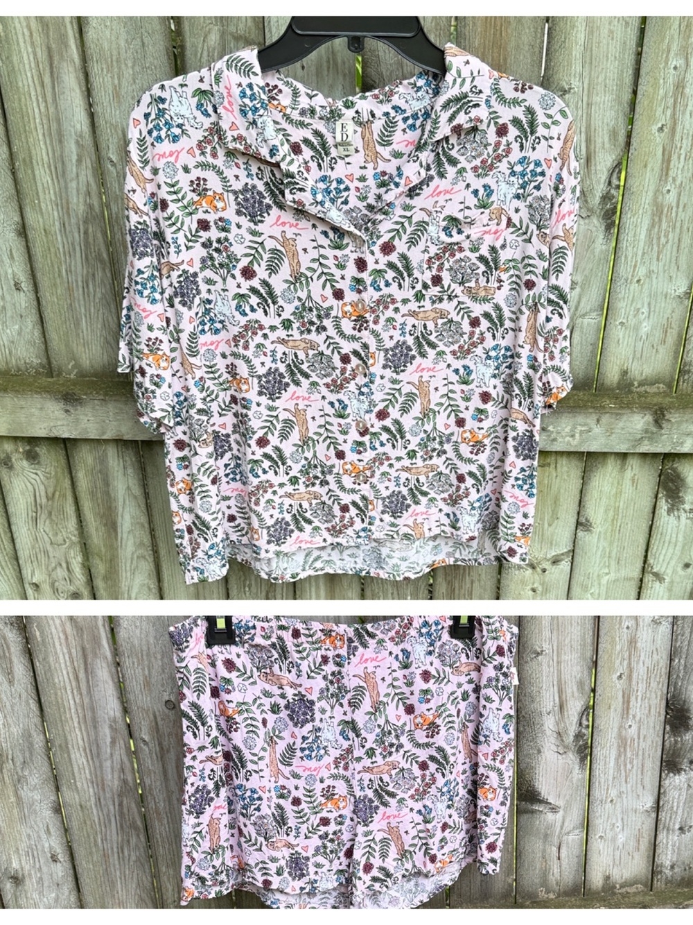 ED Ellen Degeneres Cat Pajama Set loungewear pink cats flowers love hearts XL